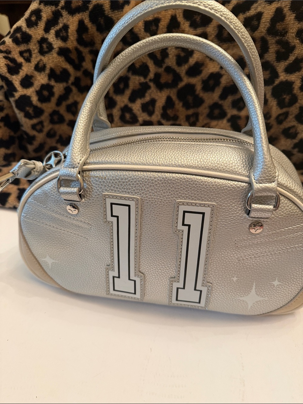 Paris Hilton Silver Mini Top-Handle Bag with '11' Accent